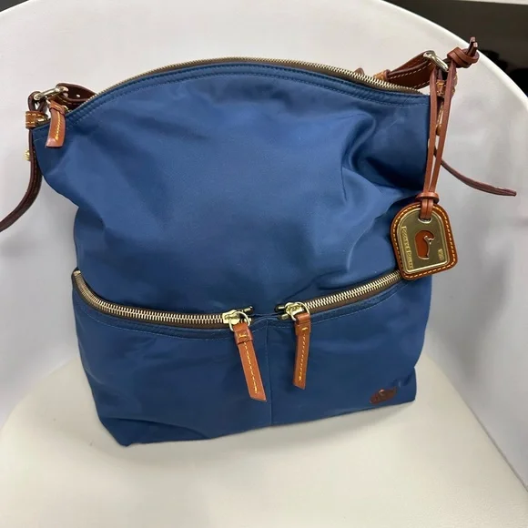 Dooney & Bourke Navy Nylon Shoulder Bag with Brown Leather Trim - Picture 8 of 9